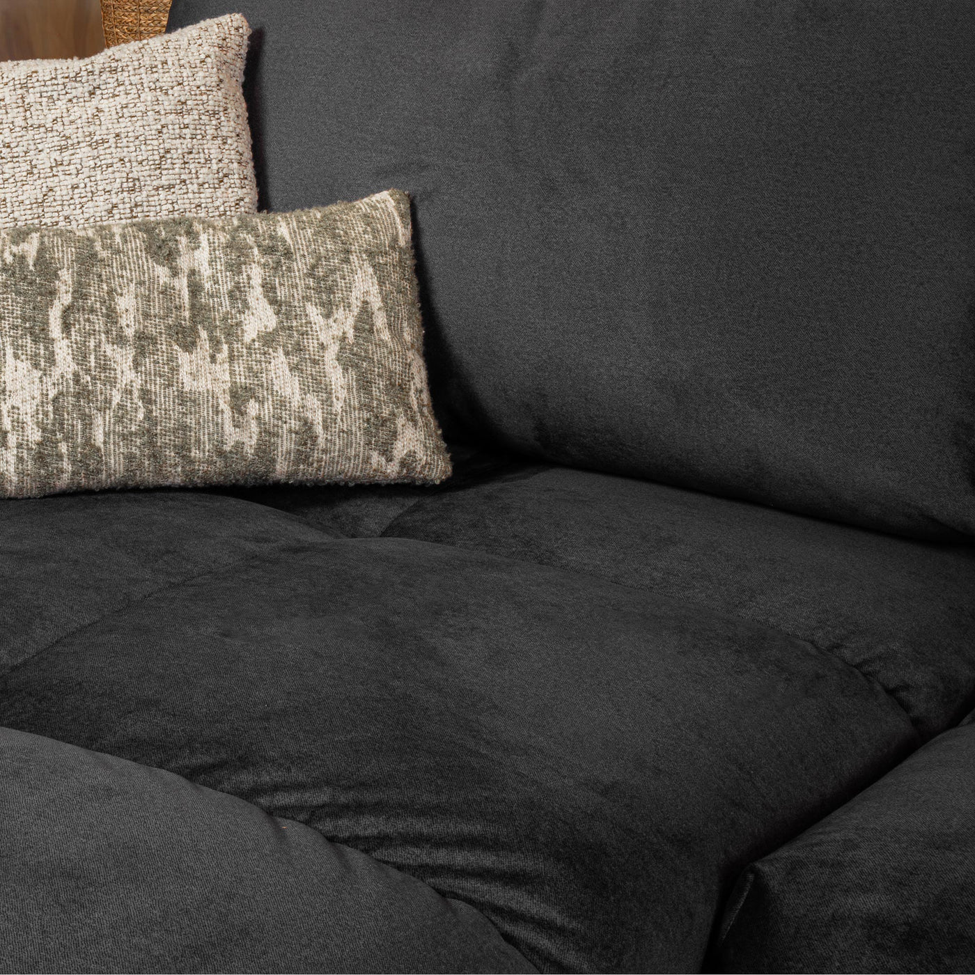 LYGIE Canapé d'angle convertible avec coffre en velours gris foncé - Angle gauche