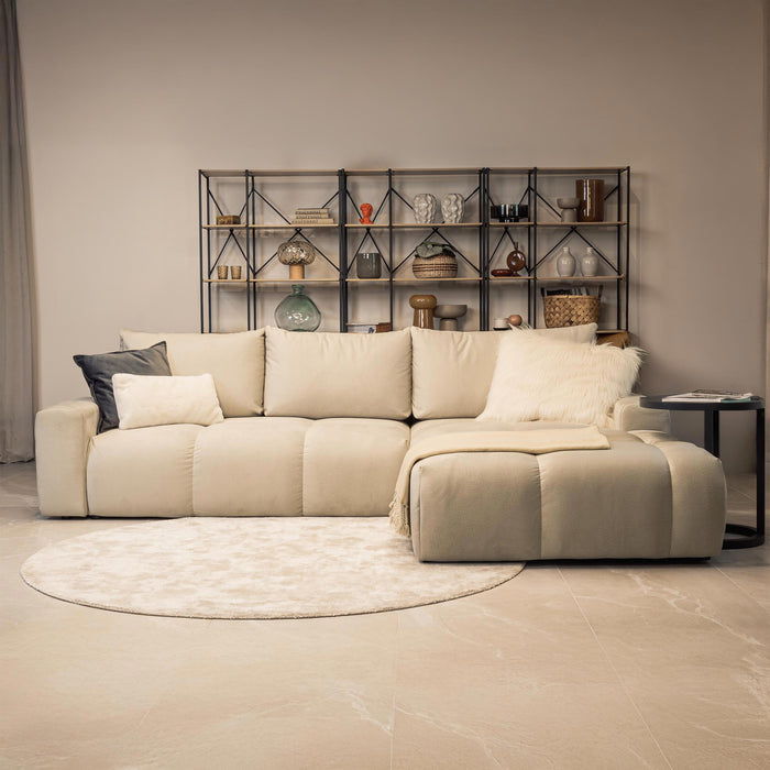 LYGIE Canapé d'angle convertible avec coffre en velours beige - Angle droit