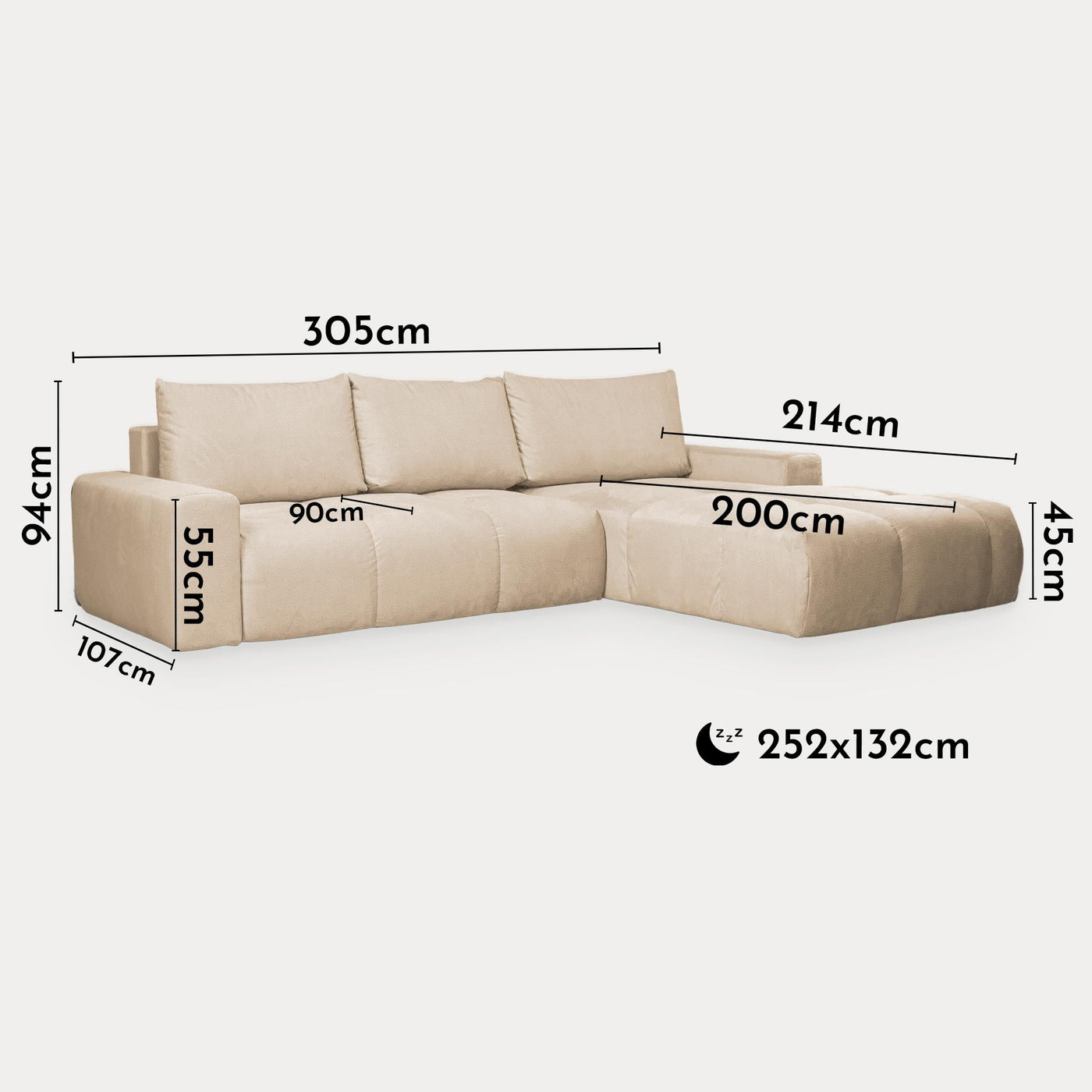 LYGIE Canapé d'angle convertible avec coffre en velours beige - Angle droit - Canapé d'angle convertible - Mobilier Deco