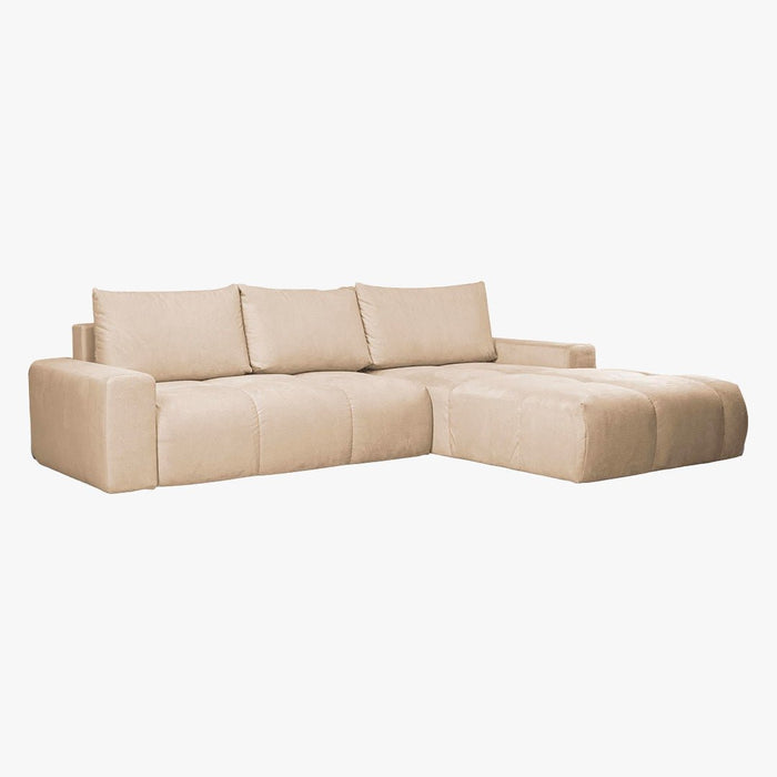 LYGIE Canapé d'angle convertible avec coffre en velours beige - Angle droit