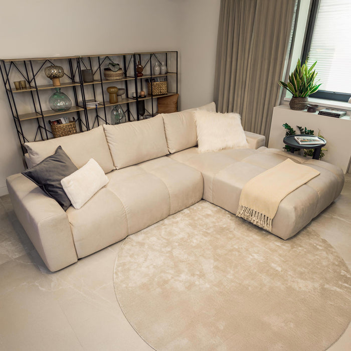 LYGIE Canapé d'angle convertible avec coffre en velours beige - Angle droit