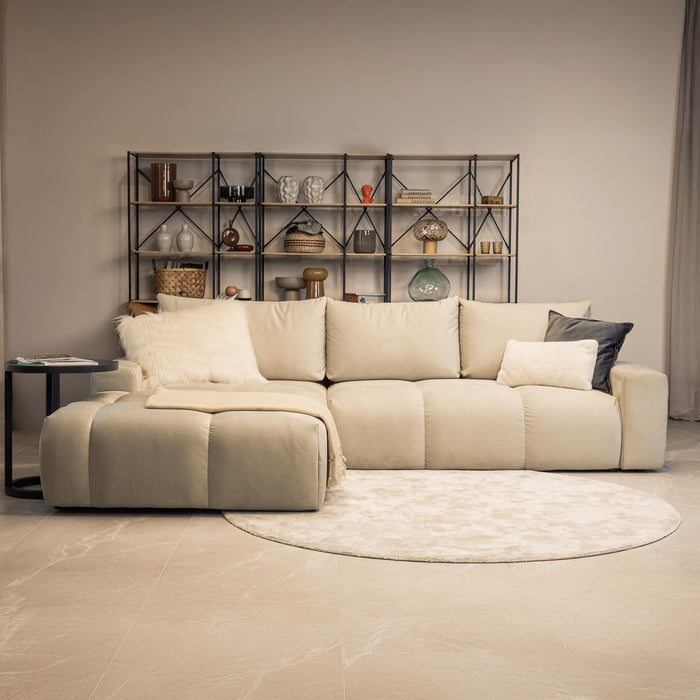 LYGIE Canapé d'angle convertible avec coffre en velours beige - Angle gauche