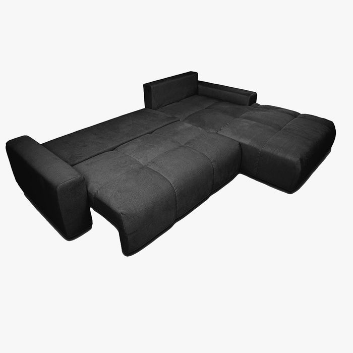LYGIE Canapé d'angle convertible avec coffre en velours gris foncé - Angle droit