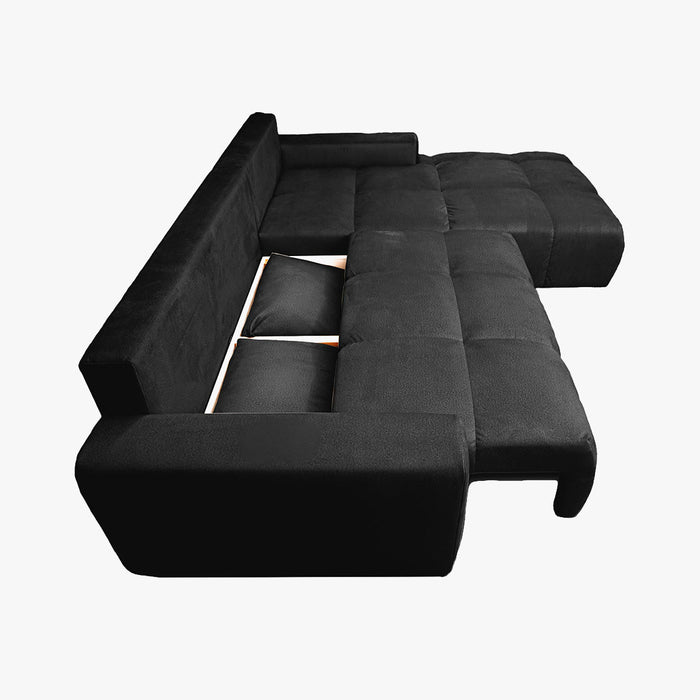 LYGIE Canapé d'angle convertible avec coffre en velours gris foncé - Angle droit