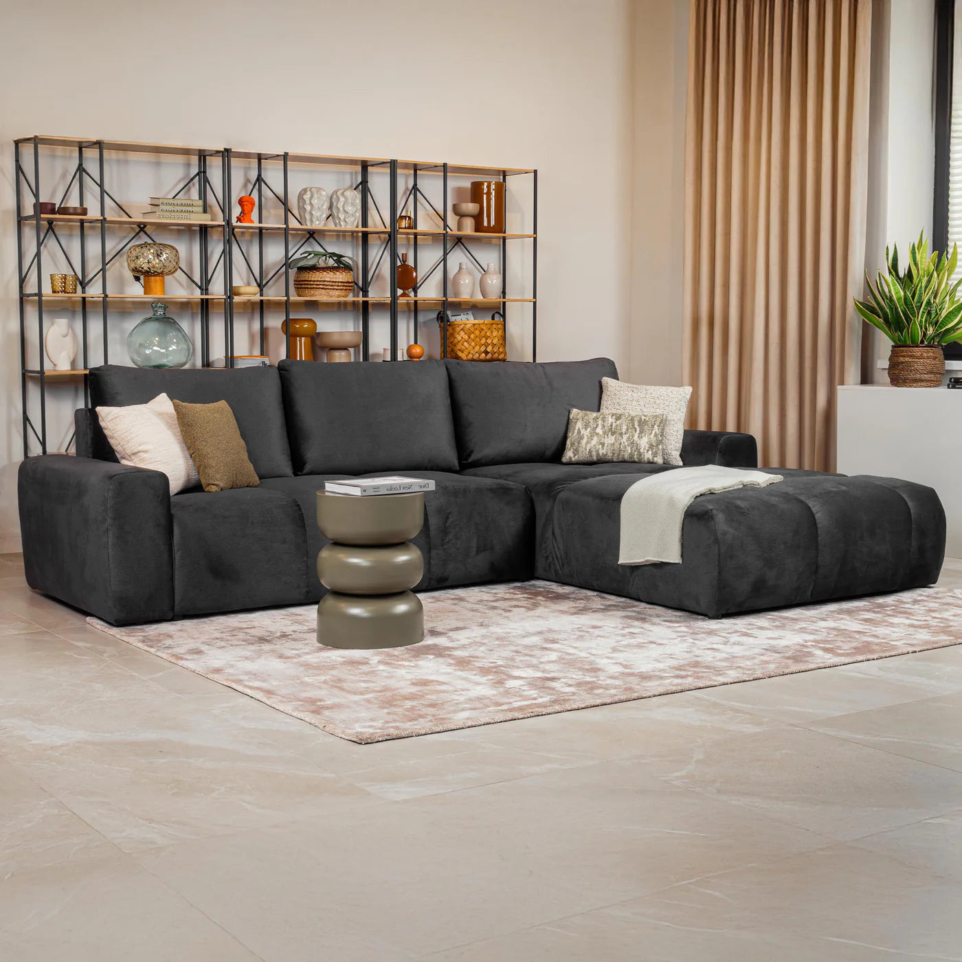LYGIE -  Canapés d'angle convertible avec coffre en velours, angle droit & gauche