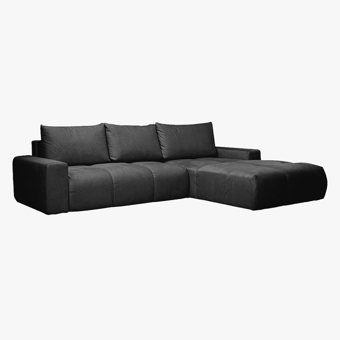 LYGIE Canapé d'angle convertible avec coffre en velours gris foncé - Angle droit