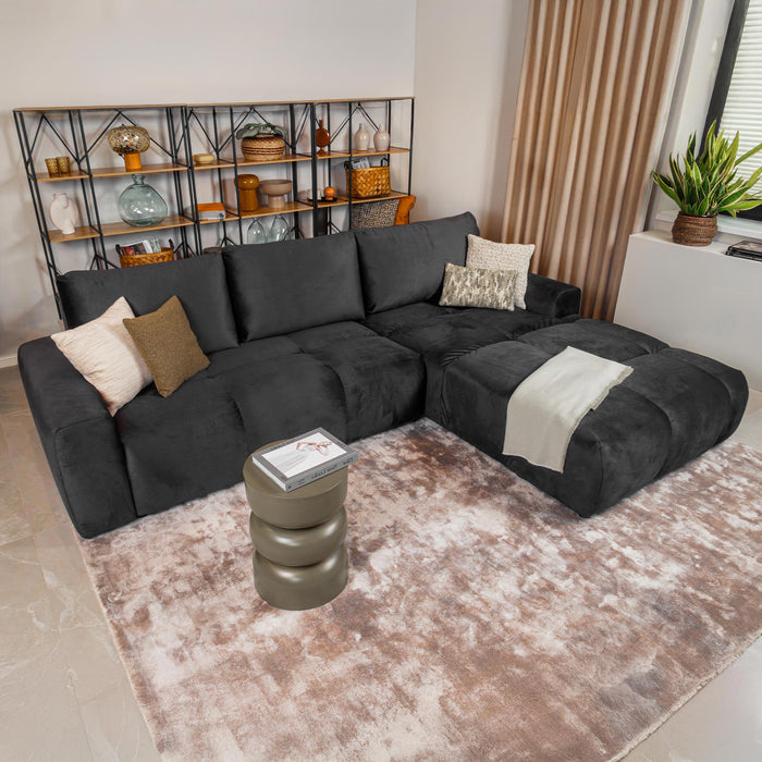 LYGIE Canapé d'angle convertible avec coffre en velours gris foncé - Angle droit