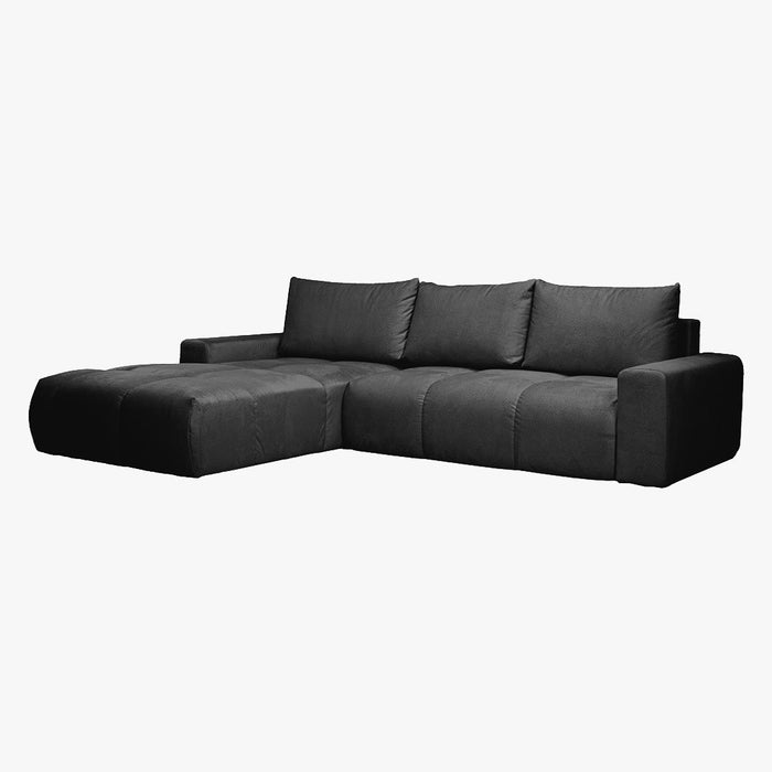 LYGIE Canapé d'angle convertible avec coffre en velours gris foncé - Angle gauche
