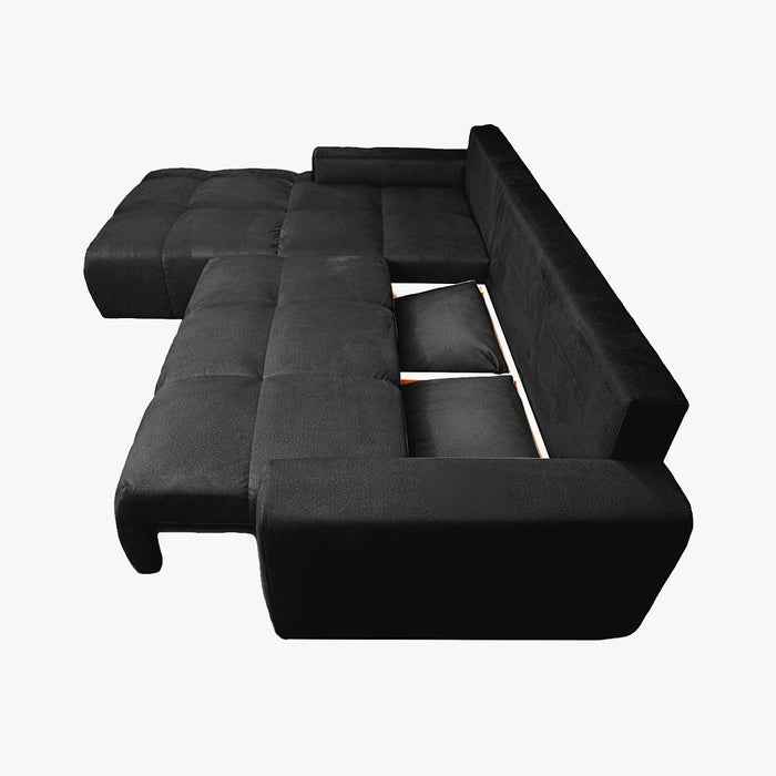 LYGIE Canapé d'angle convertible avec coffre en velours gris foncé - Angle gauche