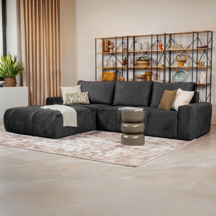 LYGIE Canapé d'angle convertible avec coffre en velours gris foncé - Angle gauche