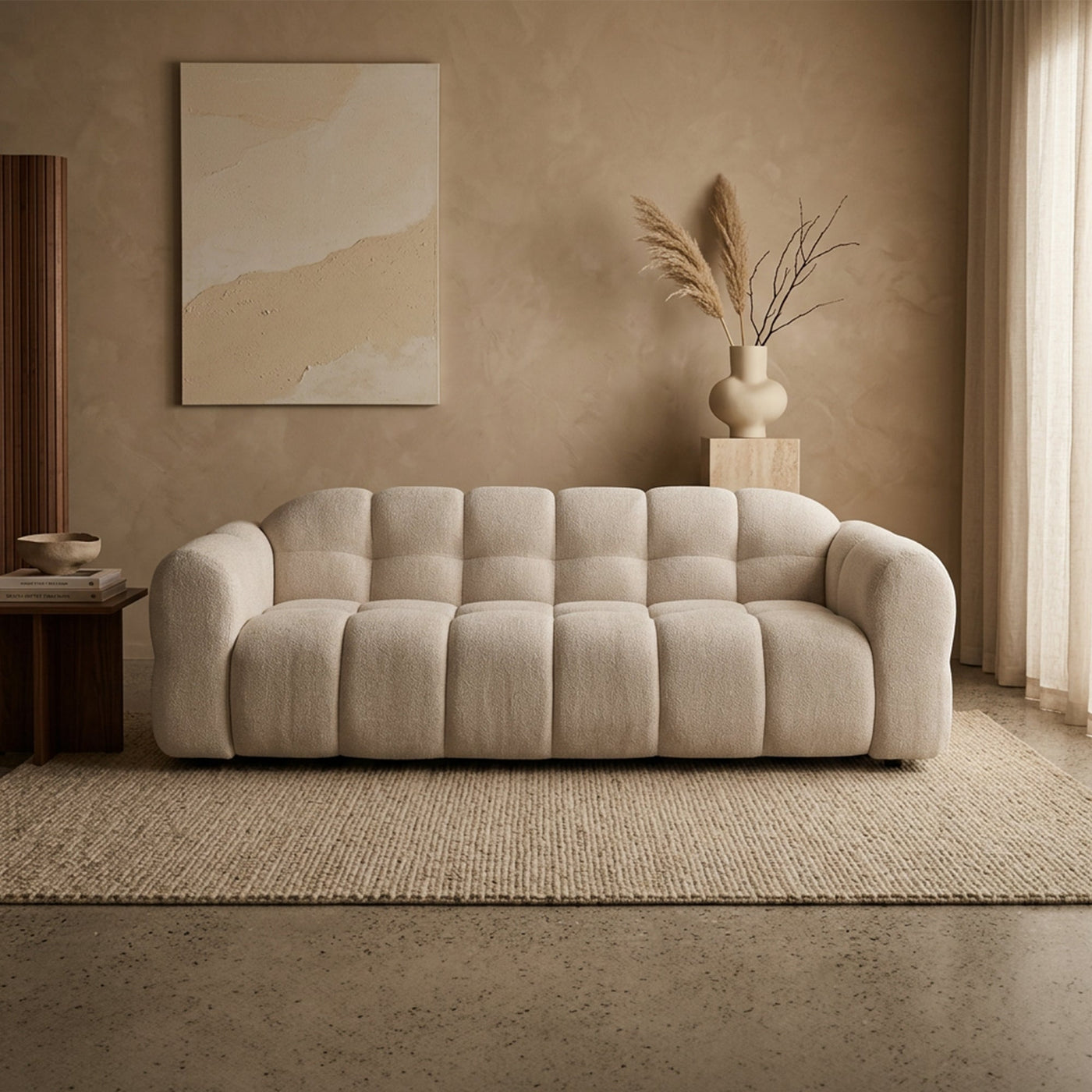 LYRA Canapé 3 places en tissu beige - Canapés fixes - Mobilier Deco