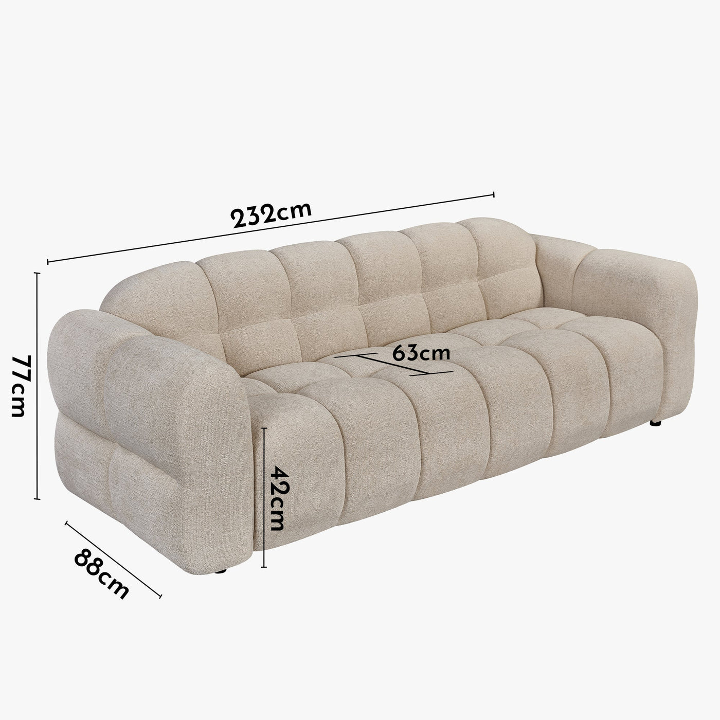 LYRA Canapé 3 places en tissu beige - Canapés fixes - Mobilier Deco