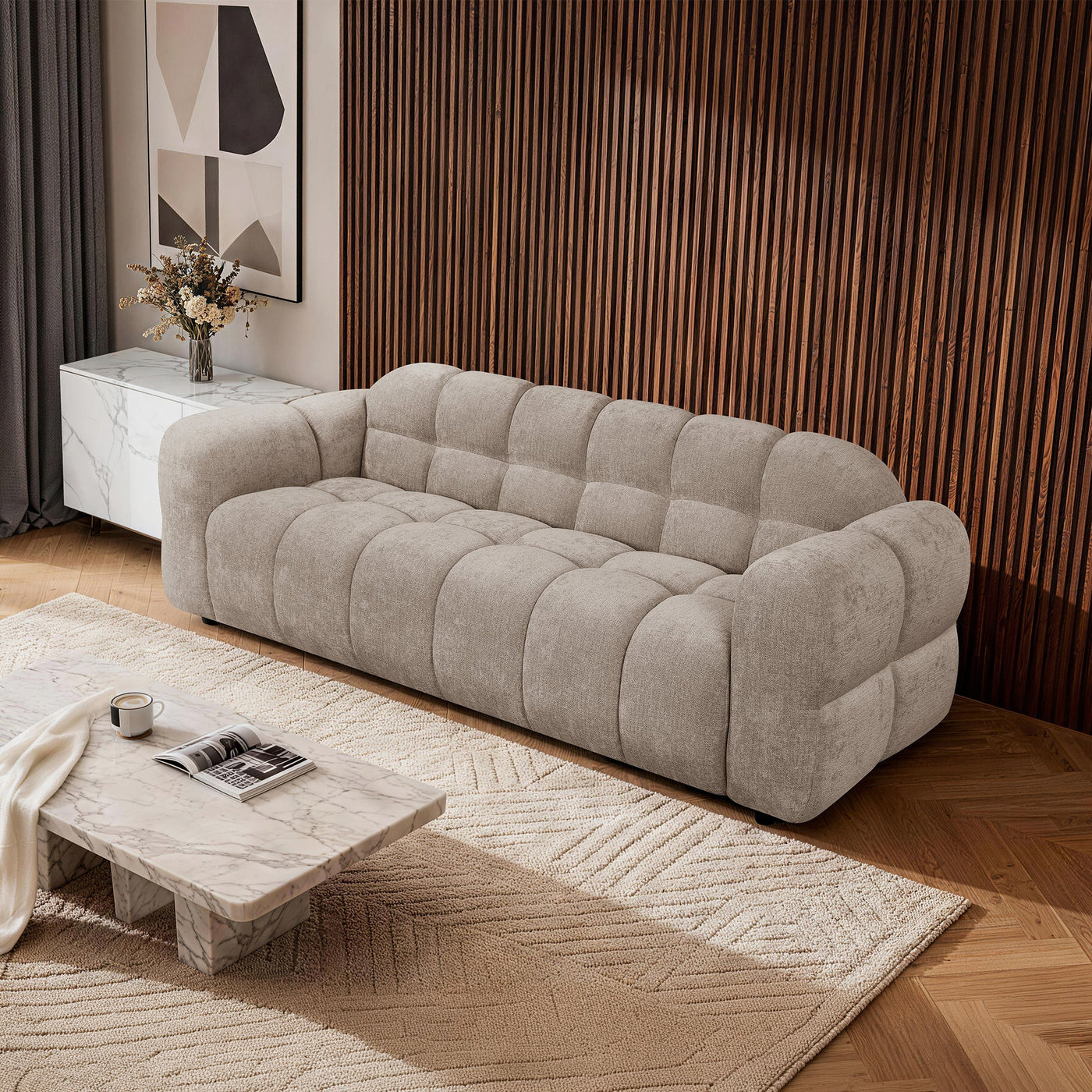 LYRA Canapé 3 places en tissu beige foncé - Canapés fixes - Mobilier Deco