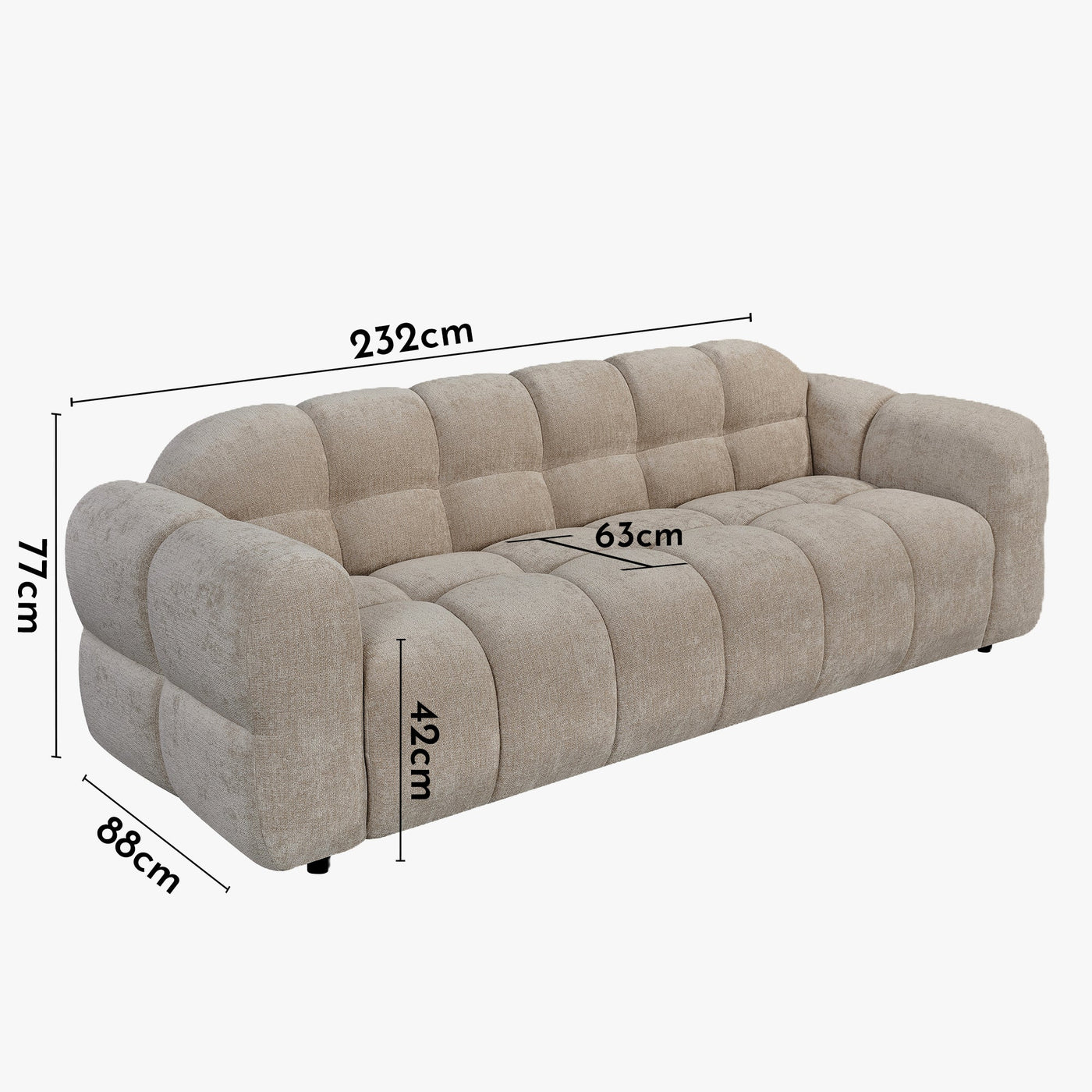 LYRA Canapé 3 places en tissu beige foncé - Canapés fixes - Mobilier Deco