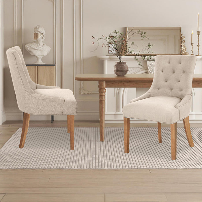 LYZA Lot de 2 chaises en tissu beige piètement bois – Chaise de repas Mobilier Deco