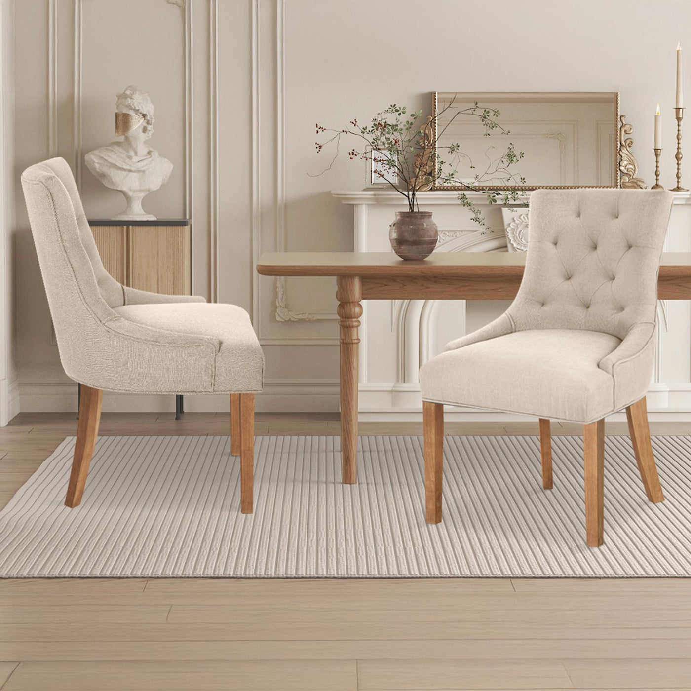 LYZA Lot de 2 chaises en tissu beige piètement bois