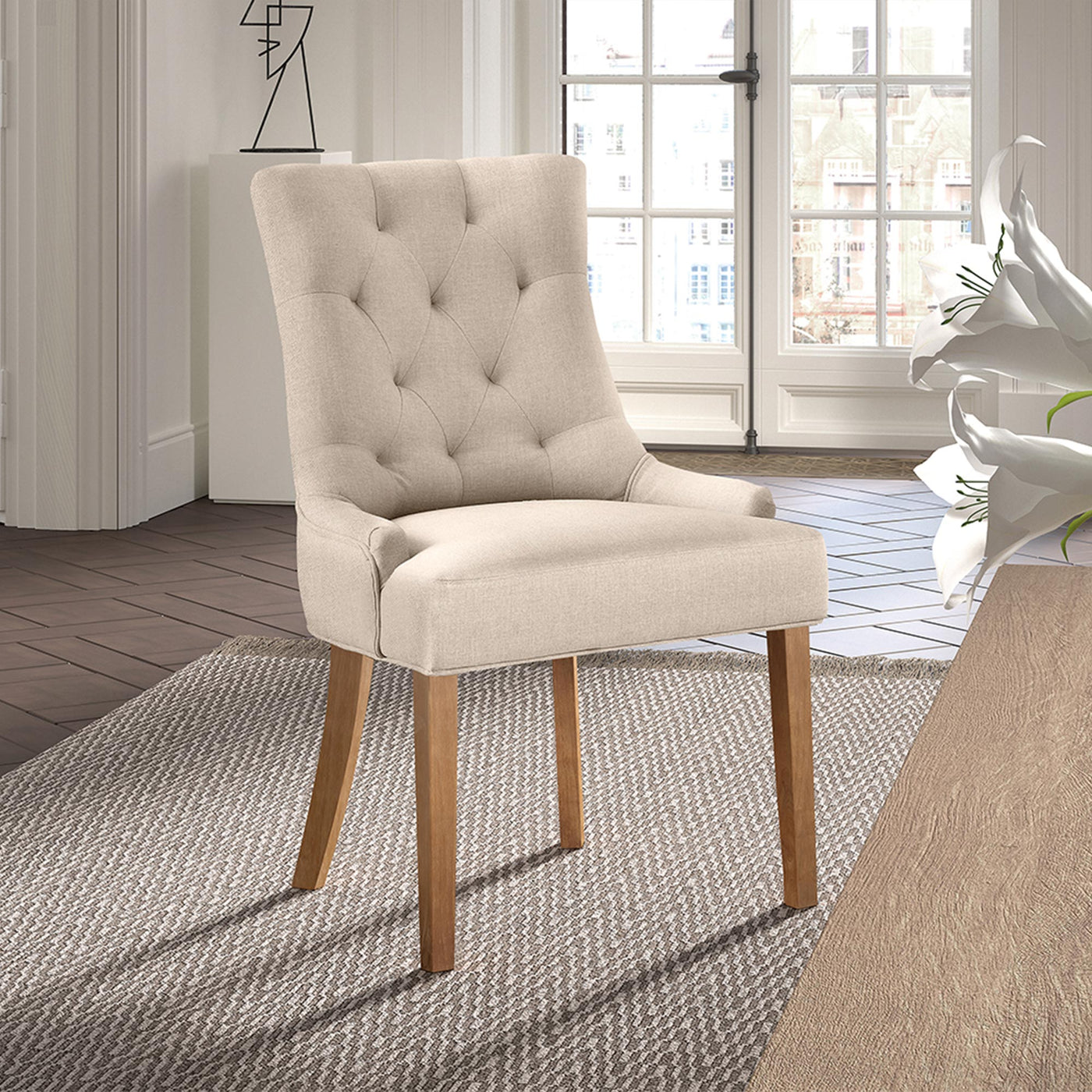 LYZA Lot de 2 chaises en tissu beige piètement bois