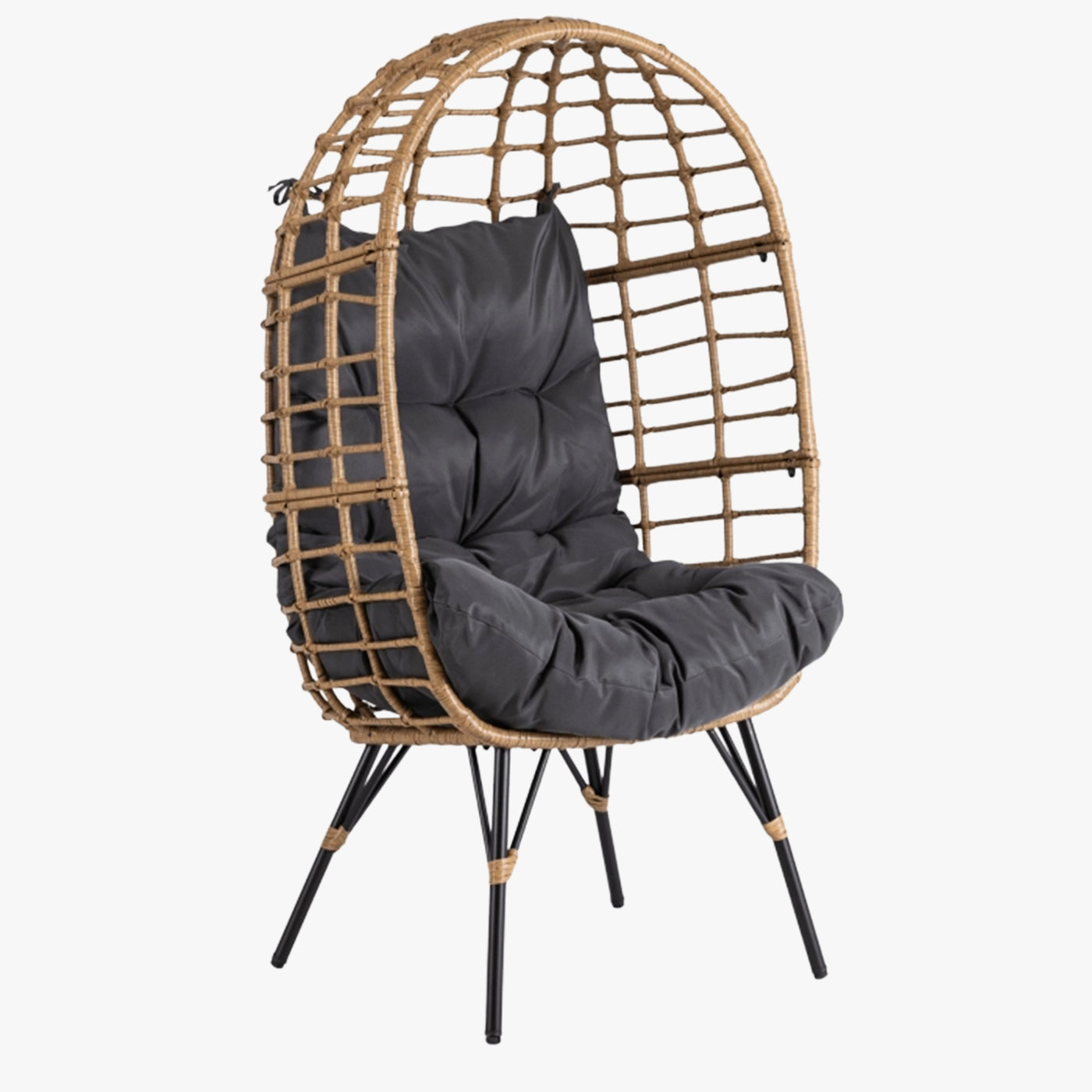 MADISON Fauteuil de jardin couleur bois et gris foncé pieds en métal noir