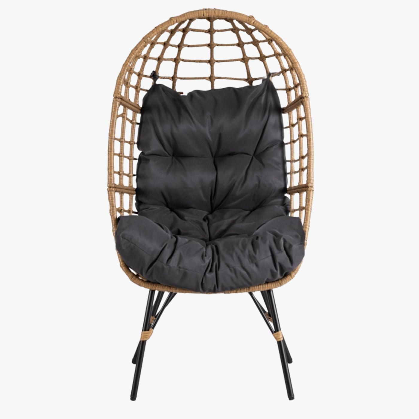 MADISON Fauteuil de jardin couleur bois et gris foncé pieds en métal noir