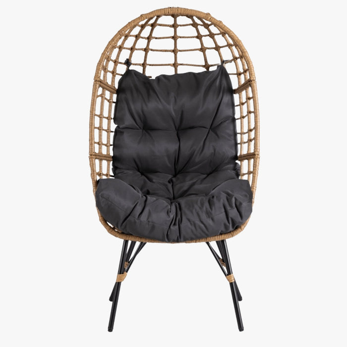 MADISON Fauteuil de jardin couleur bois et gris foncé pieds en métal noir