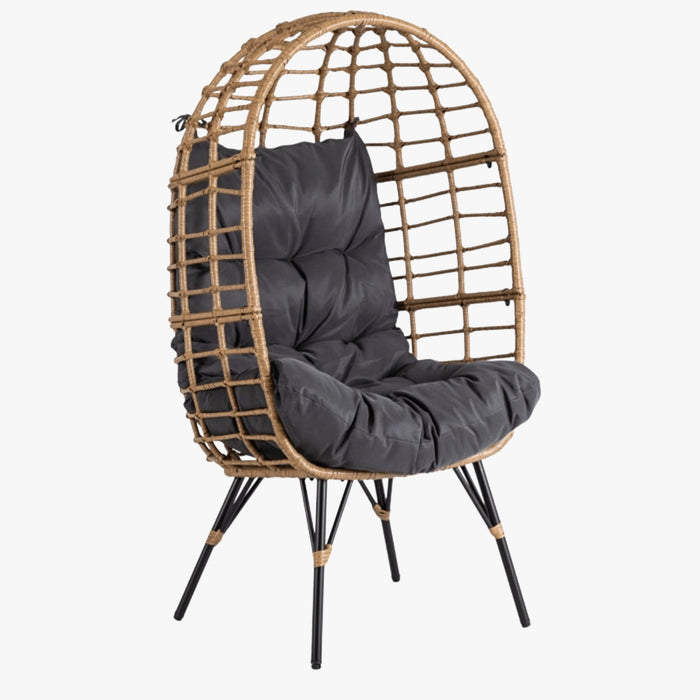 MADISON Fauteuil de jardin couleur bois et gris foncé pieds en métal noir