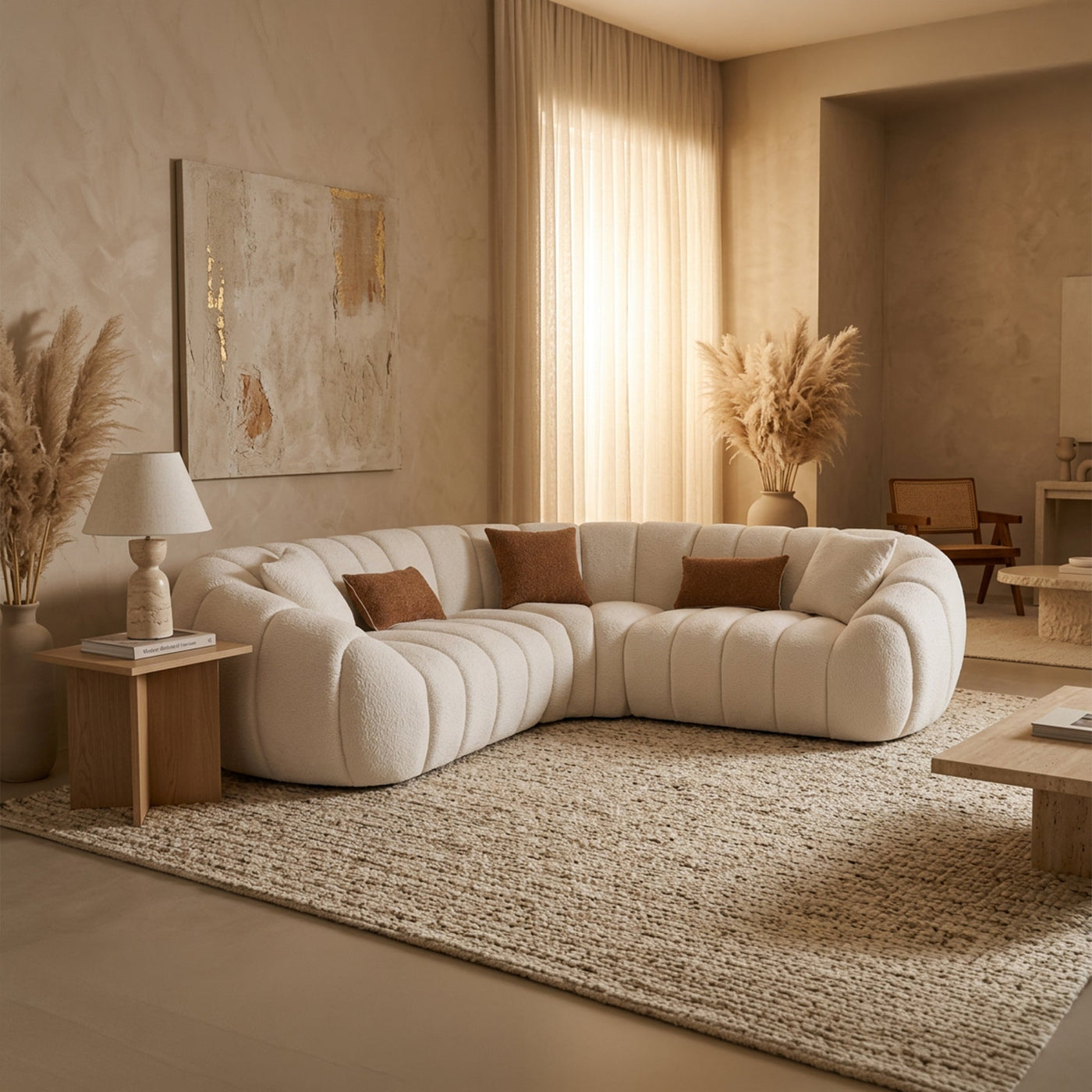 MADY Canapé d'angle réversible en tissu blanc écru - Canapés d'angle - Mobilier Deco