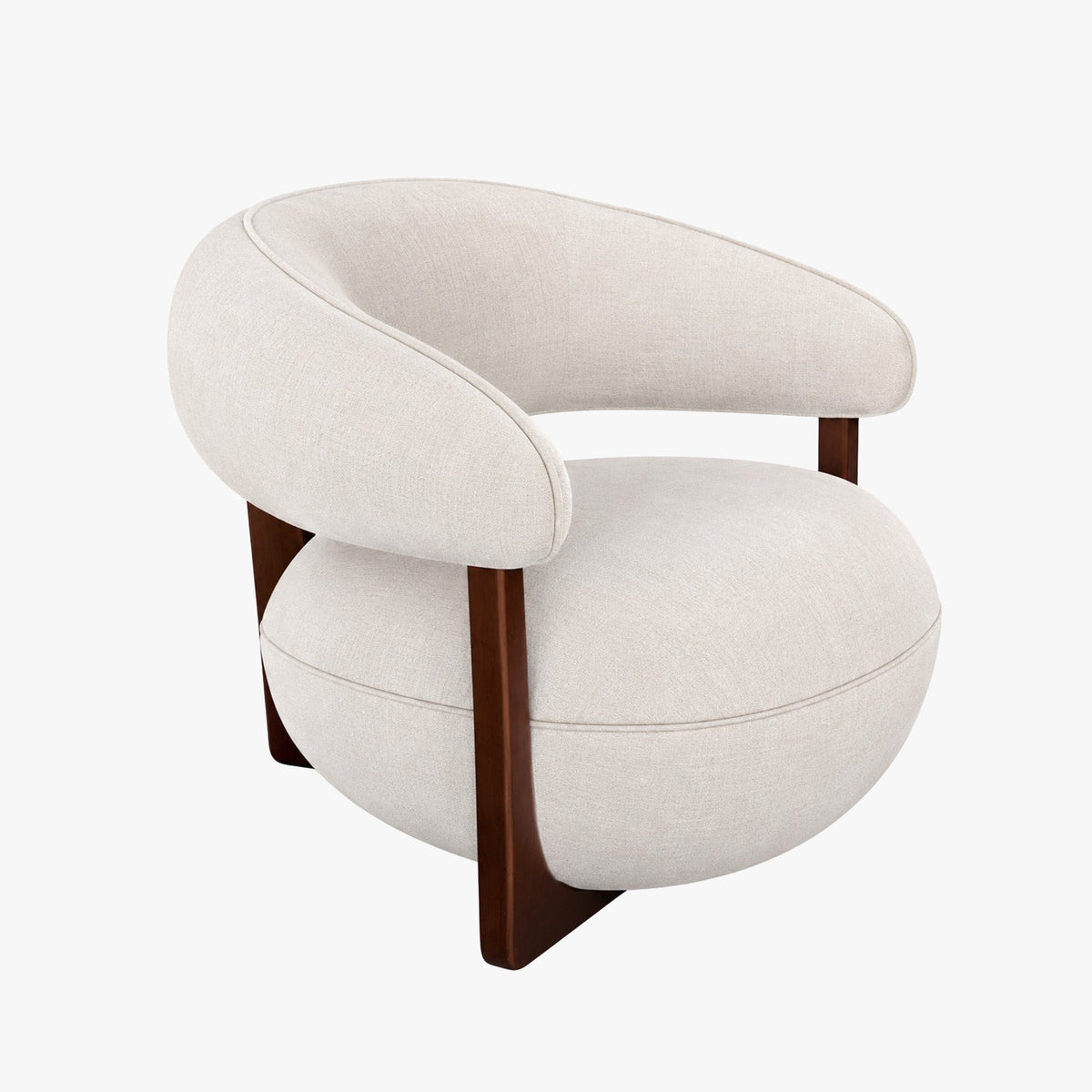 MAEL Fauteuil en tissu texturé blanc écru pieds en bois foncé - Fauteuils - Mobilier Deco