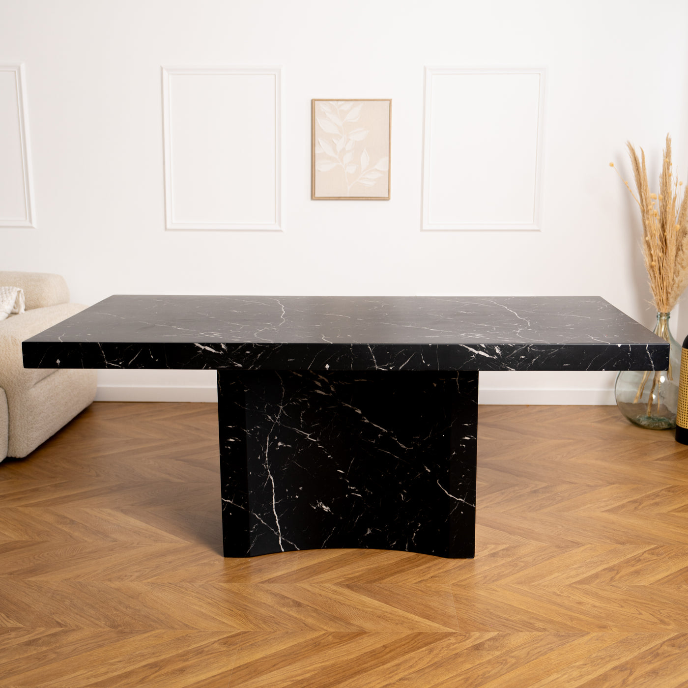 MALYA Table à manger marbre d'ingénierie noir