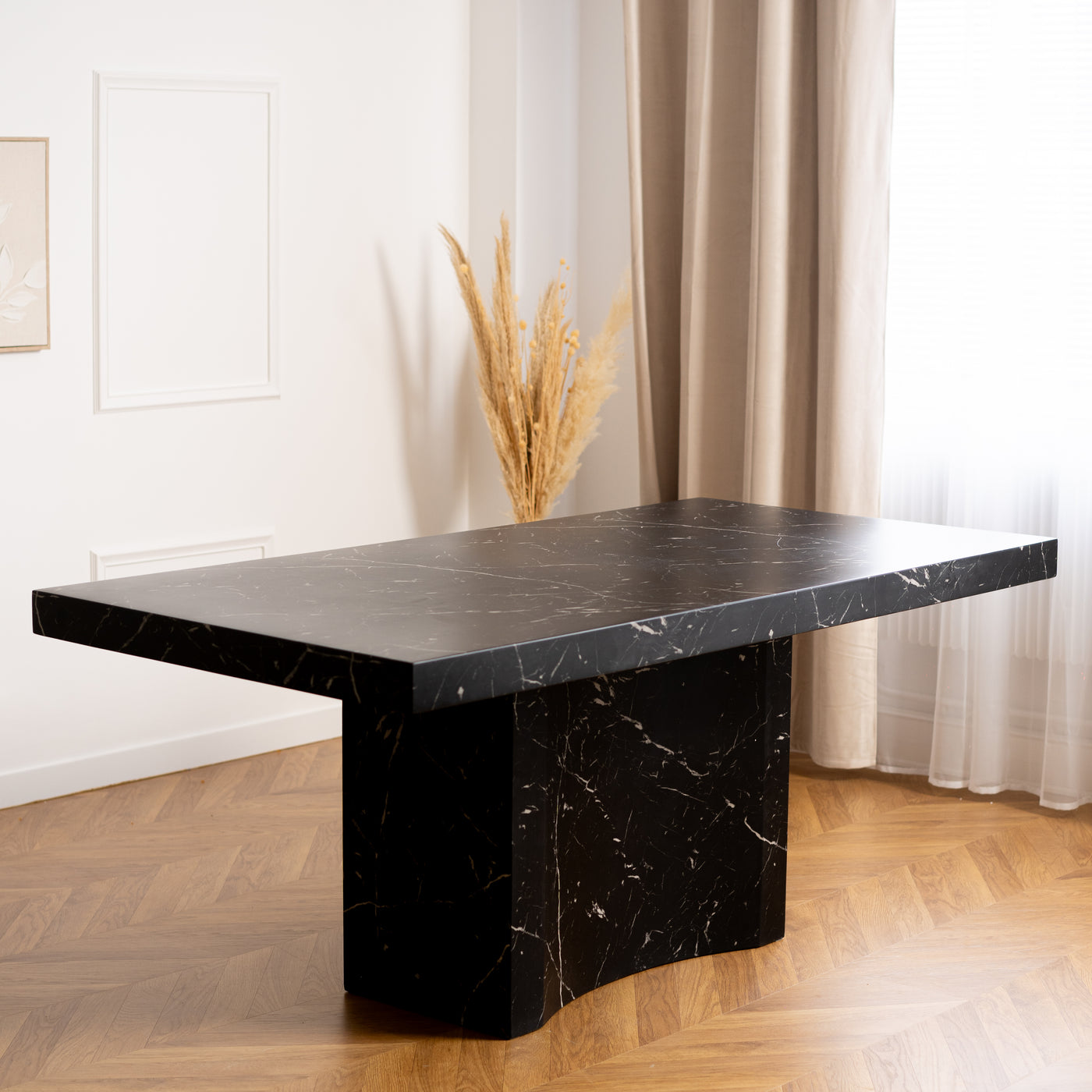 MALYA Table à manger marbre d'ingénierie noir