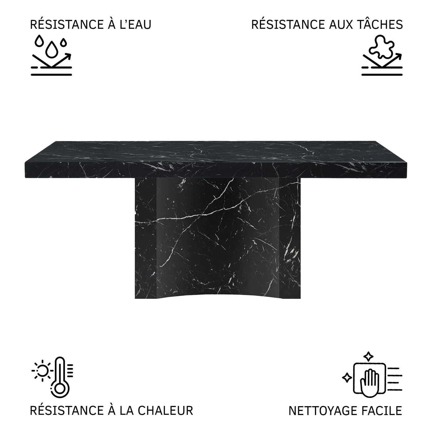 MALYA Table à manger marbre d'ingénierie noir