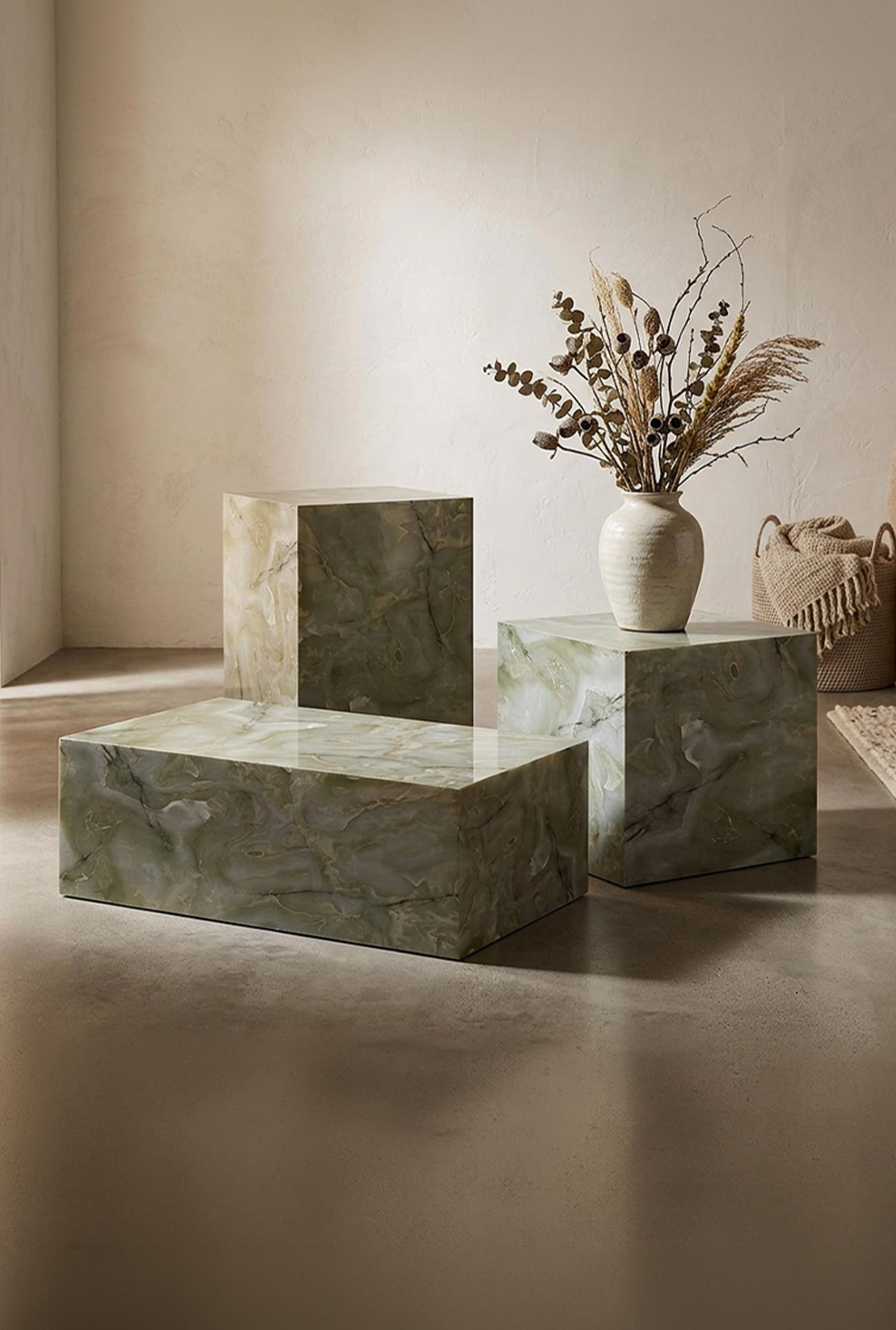JASMIA - Tables basses carrées en marbre d'ingénierie