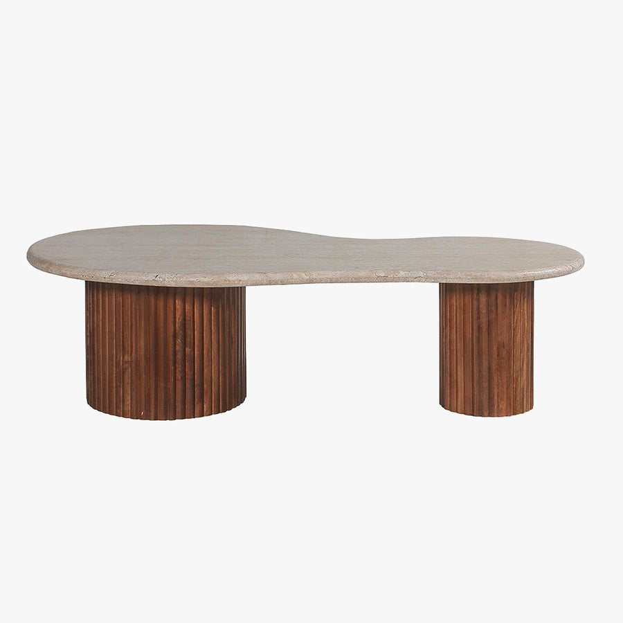MARLON Table basse en bois de manguier et travertin — aperçu vidéo