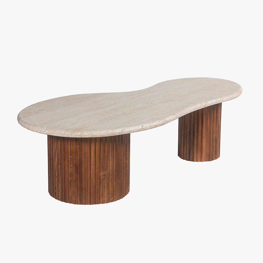 MARLON Table basse en bois de manguier et travertin - Table basse - Mobilier Deco