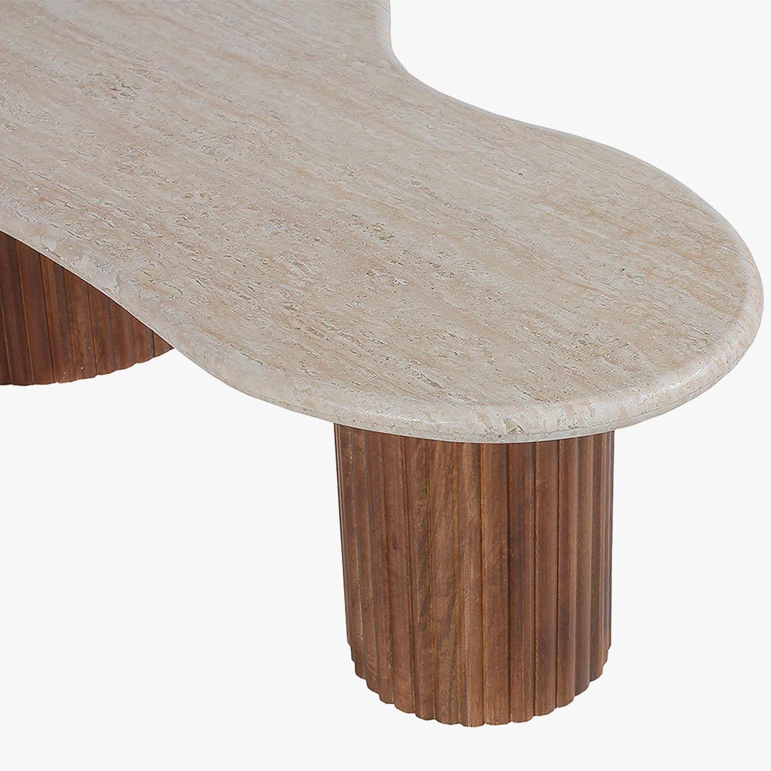 MARLON Table basse en bois de manguier et travertin - Table basse - Mobilier Deco