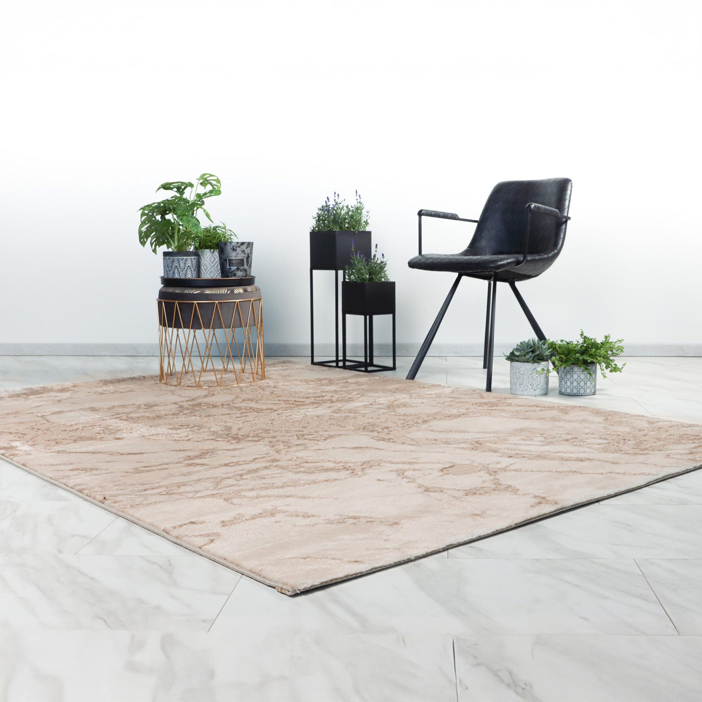 MARMARIS Tapis en tissu à veinure marbré beige -160x230 cm