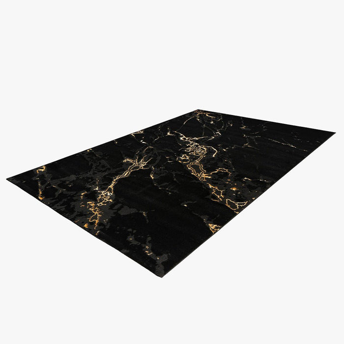 MARMARIS Tapis en tissu à veinure marbré noir et doré -160x230 cm