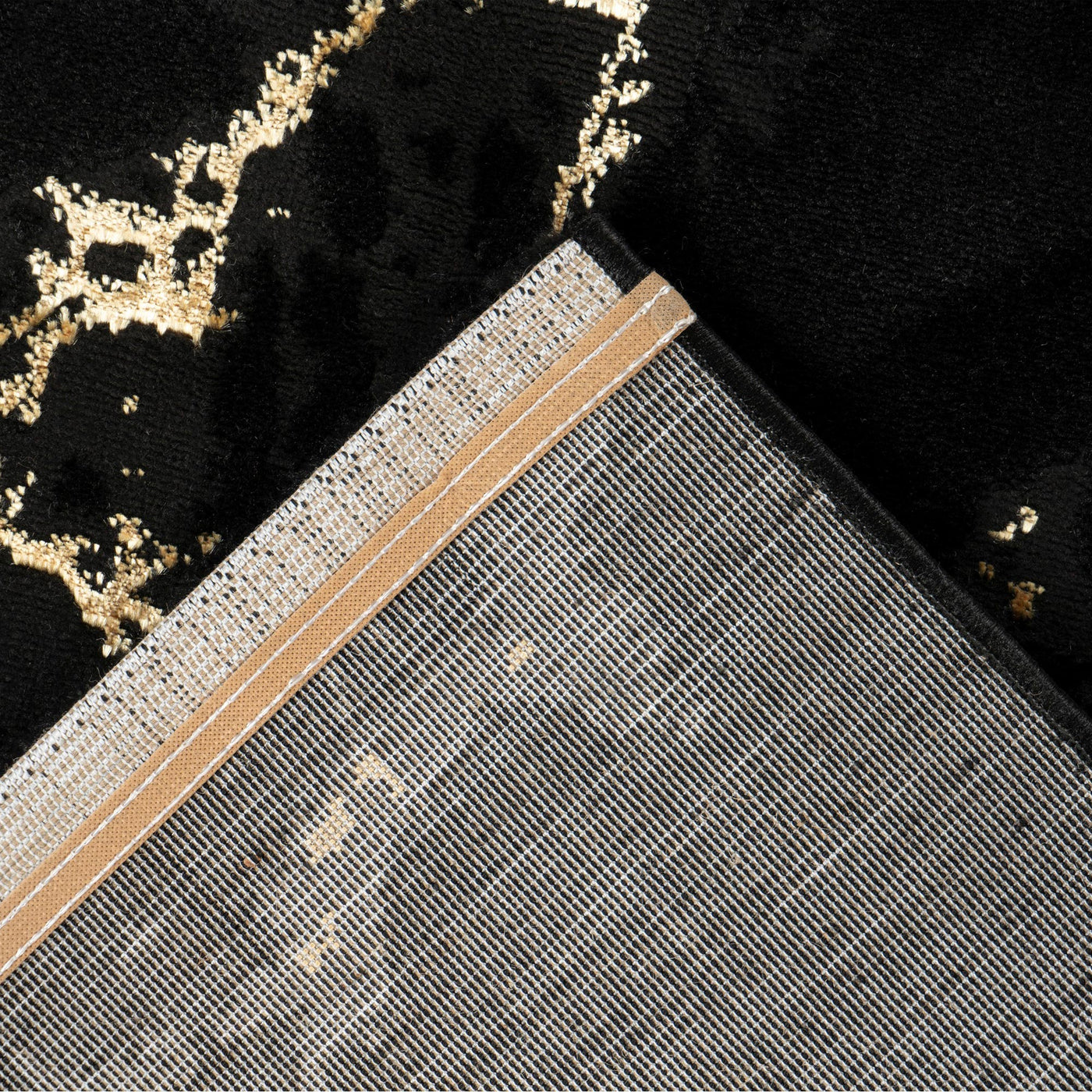 MARMARIS Tapis en tissu à veinure marbré noir et doré -160x230 cm