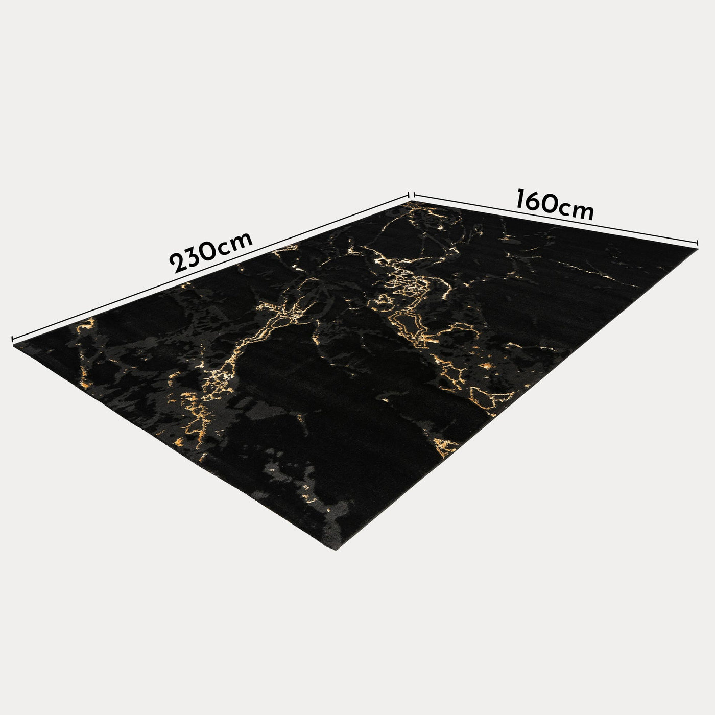 MARMARIS Tapis en tissu à veinure marbré noir et doré -160x230 cm