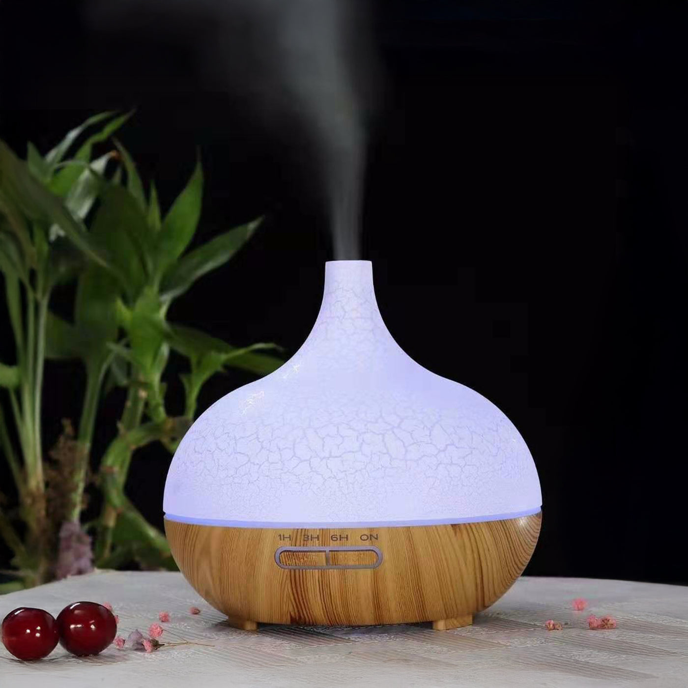 MAROS Diffuseur d'huiles essentielles à LED couleur bois et blanc