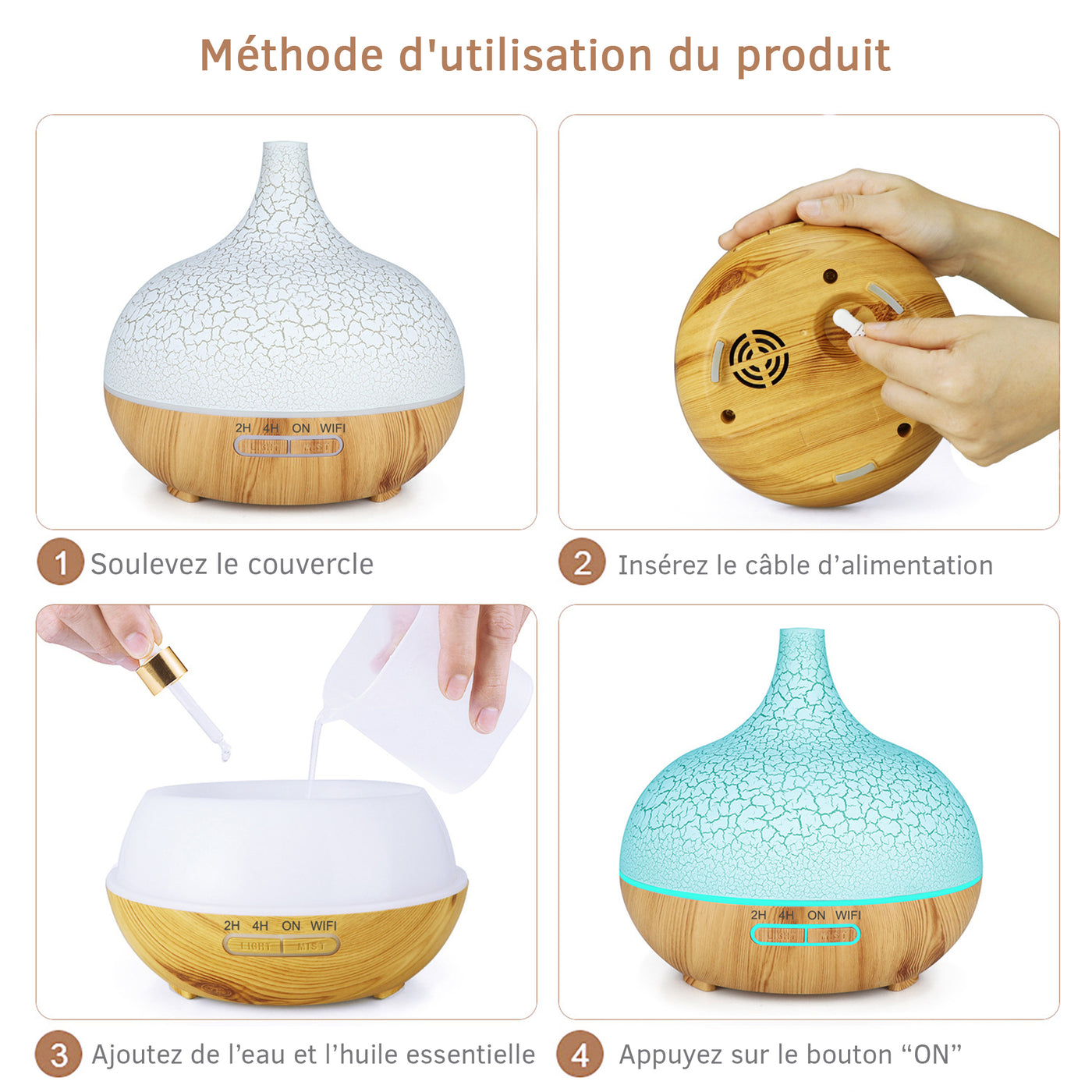 MAROS Diffuseur d'huiles essentielles à LED noir et blanc