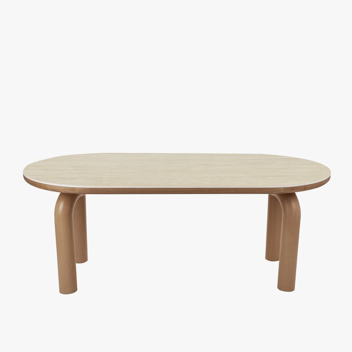 MARTINA Table à manger ovale en céramique pieds en métal couleur bois clair 180 cm
