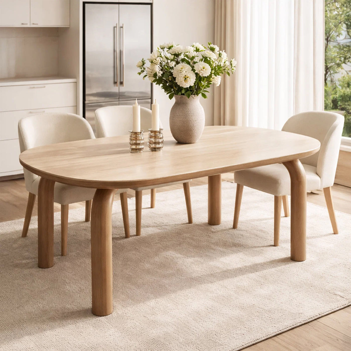 MARTINA Table à manger ovale en céramique pieds en métal couleur bois clair 180 cm - Table à manger - Mobilier Deco