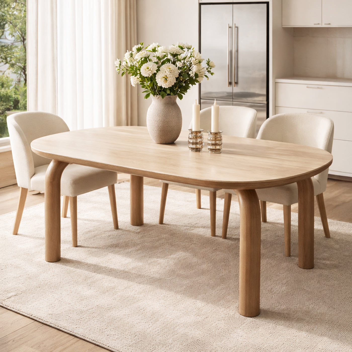 MARTINA Table à manger ovale en céramique pieds en métal couleur bois clair 180 cm