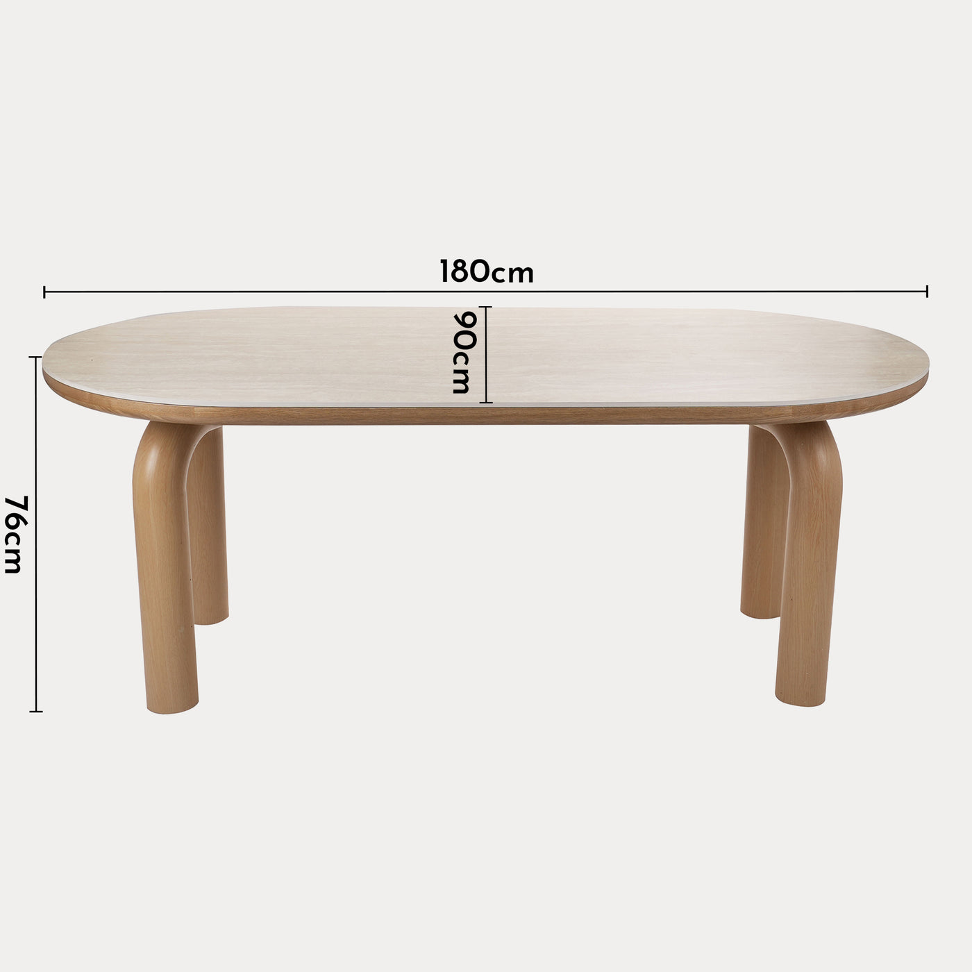 MARTINA Table à manger ovale en céramique pieds en métal couleur bois clair 180 cm