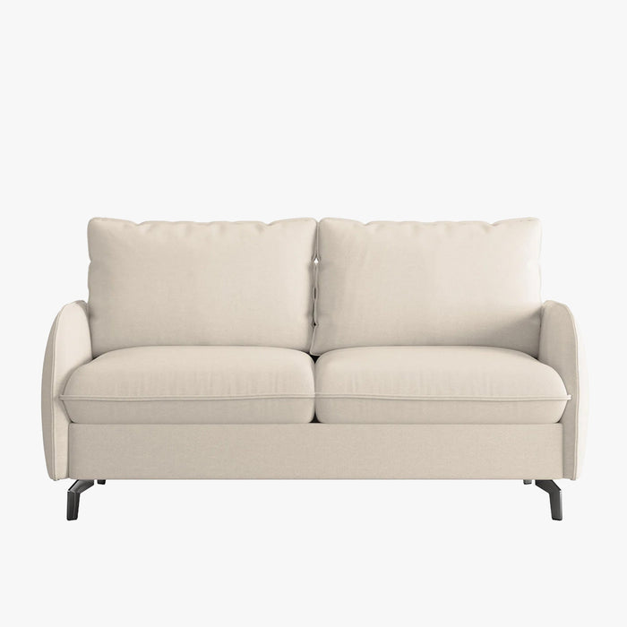 MARTINE Canapé 3 places convertible en tissu beige matelas 14 cm