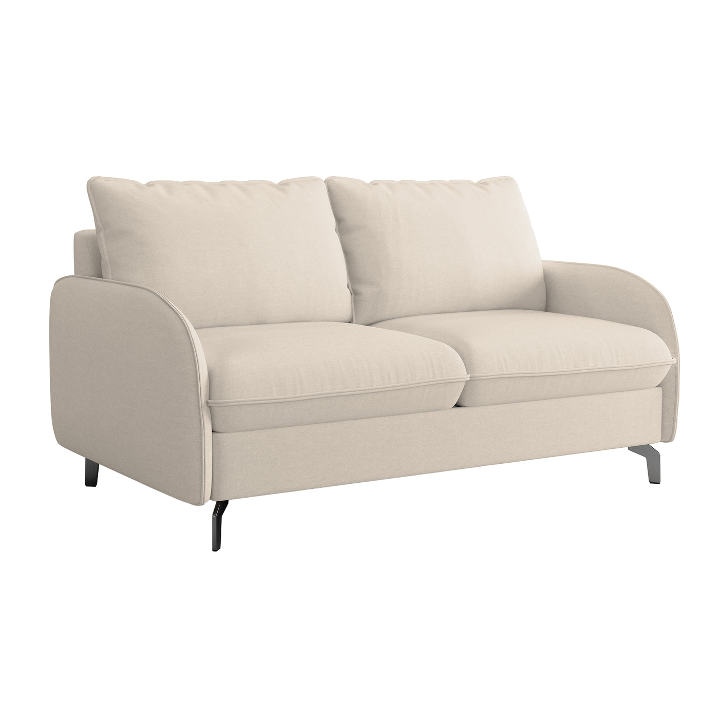 MARTINE Canapé 3 places convertible en tissu beige matelas 14 cm