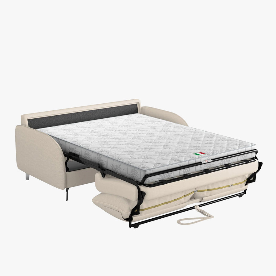 MARTINE Canapé 3 places convertible en tissu beige matelas 14 cm — aperçu vidéo