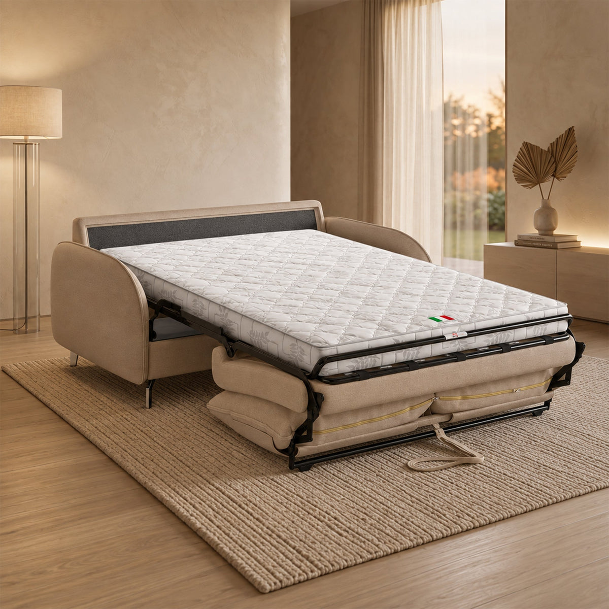MARTINE Canapé 3 places convertible en tissu taupe matelas 14 cm - Canapés convertibles - Mobilier Deco