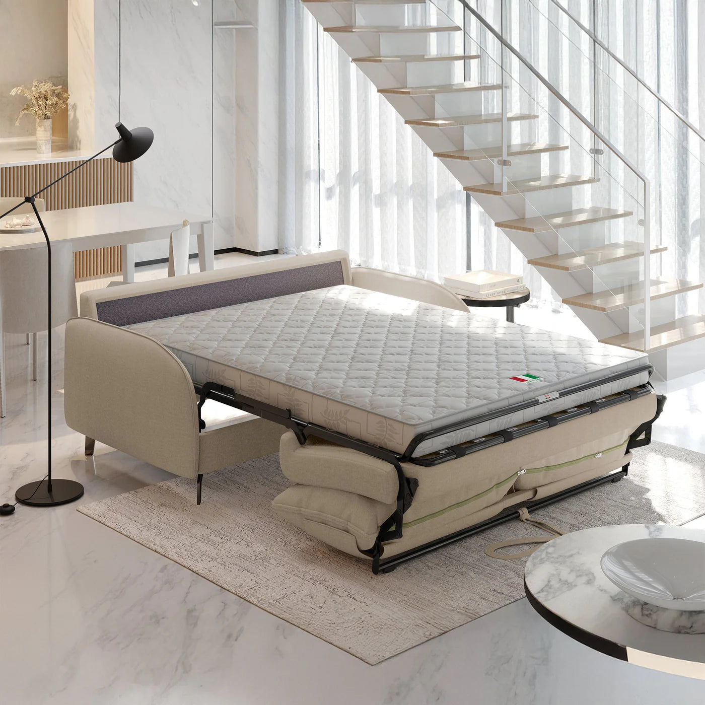 MARTINE - Canapés 3 places convertible en tissu avec matelas 14 cm