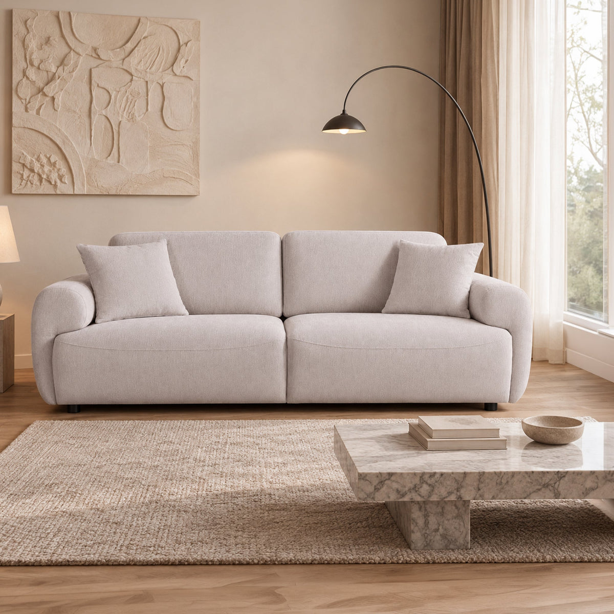 MARY Canapé 3 places avec dossier amovible en tissu beige - Canapés fixes - Mobilier Deco